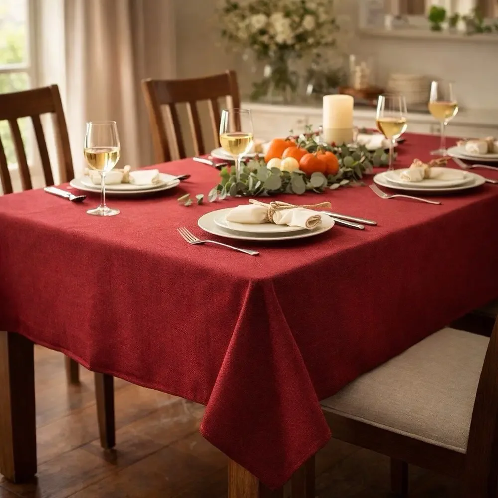 Holiday Home Linen Ease Tablecloth 60x102 Oblong Red Wine Washable Polyester New